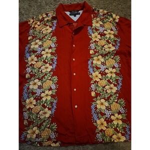 Tommy Hilfiger Hawaiin Shirt Mens 2XL Red Floral Pineapple 100% Rayon
